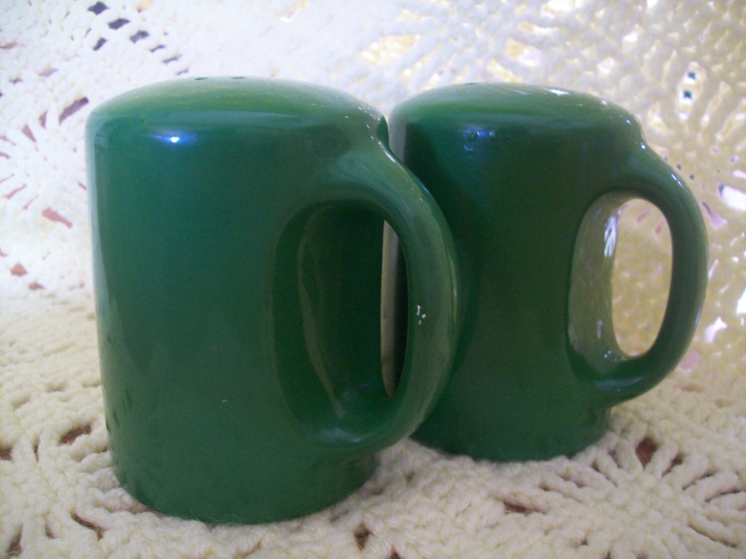 Green, ceramic, vintage mug style Salt and Pepper shakers Haute Juice