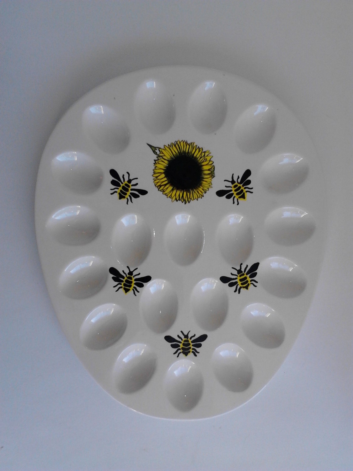 Deviled egg serving dish ceramic 18 serving tray Sunflower
