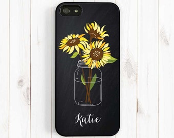 Chalkboard Sunflower Mason Jar Personalized First Name iPhone 7 6 Plus Case, iPhone 5S 5C 5 4S, samsung Galaxy S3 S4 S5, Note 3 ch02