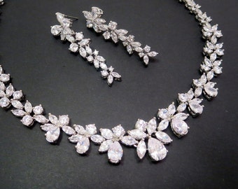 Bridal necklace SET, Wedding jewelry set, Crystal necklace, Rhinestone jewelry set, Bridal jewelry, CZ earrings, Cubic zirconia jewelry