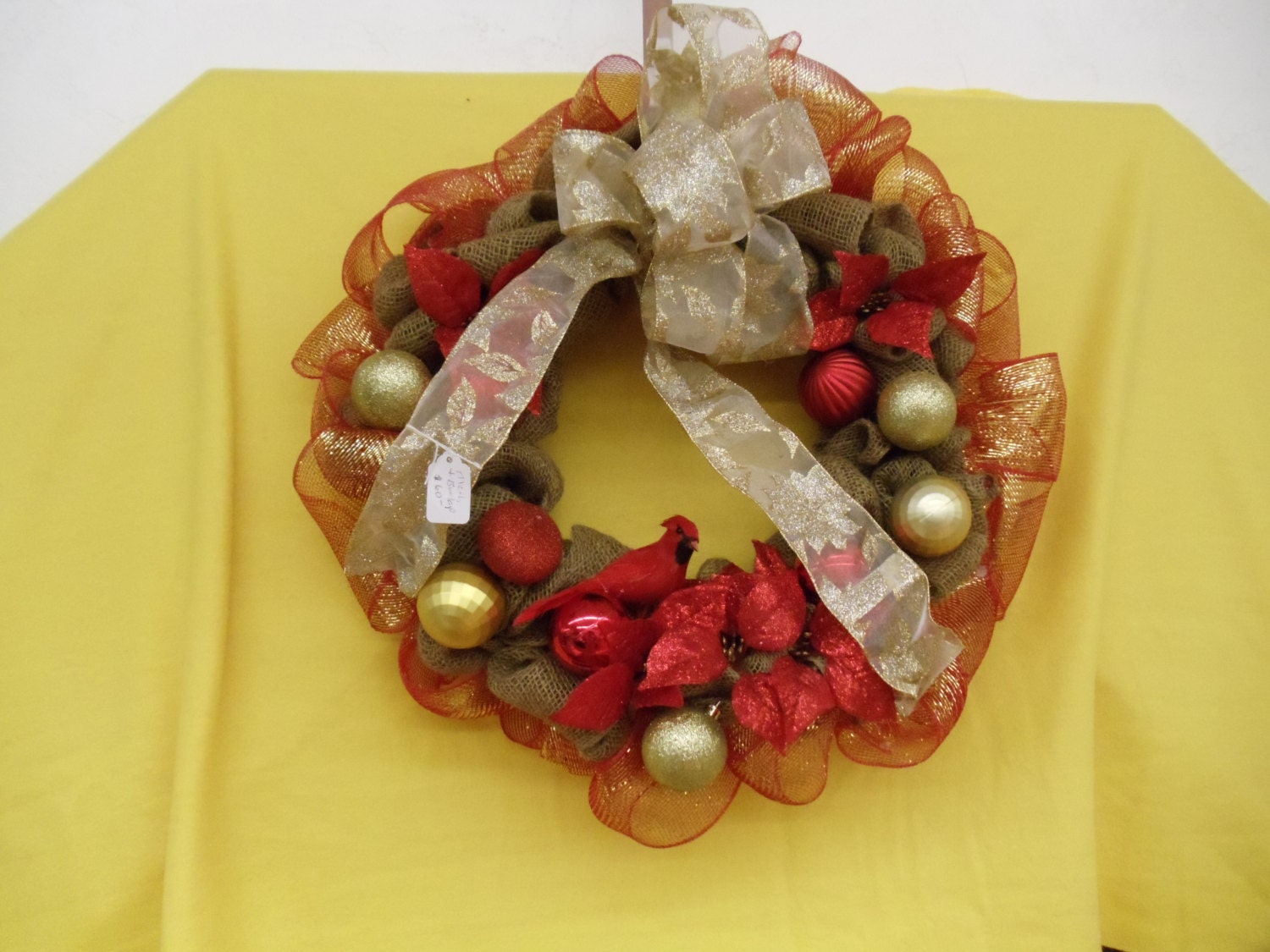 Red and Gold Burlap Christmas Wreath