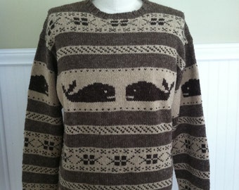 RALPH LAUREN WHALE Sweater Nautical Handknit Linen Silk Wool L Native American Indian Cowhichan Polo Heritage Vintage Trending Clothing