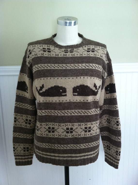 RALPH LAUREN WHALE Sweater Nautical Handknit Linen Silk Wool L