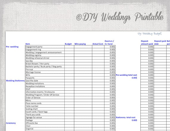 Worksheets Printable Wedding Budget Worksheet printable wedding checklist planner budget spreadsheet template excel xls