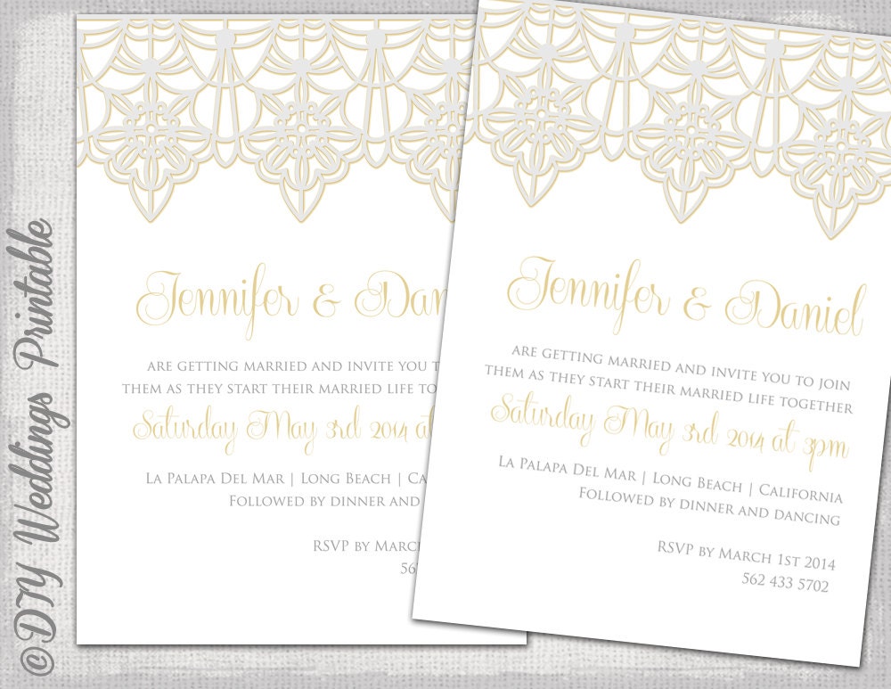 Wedding invitation template Lace Trim silver