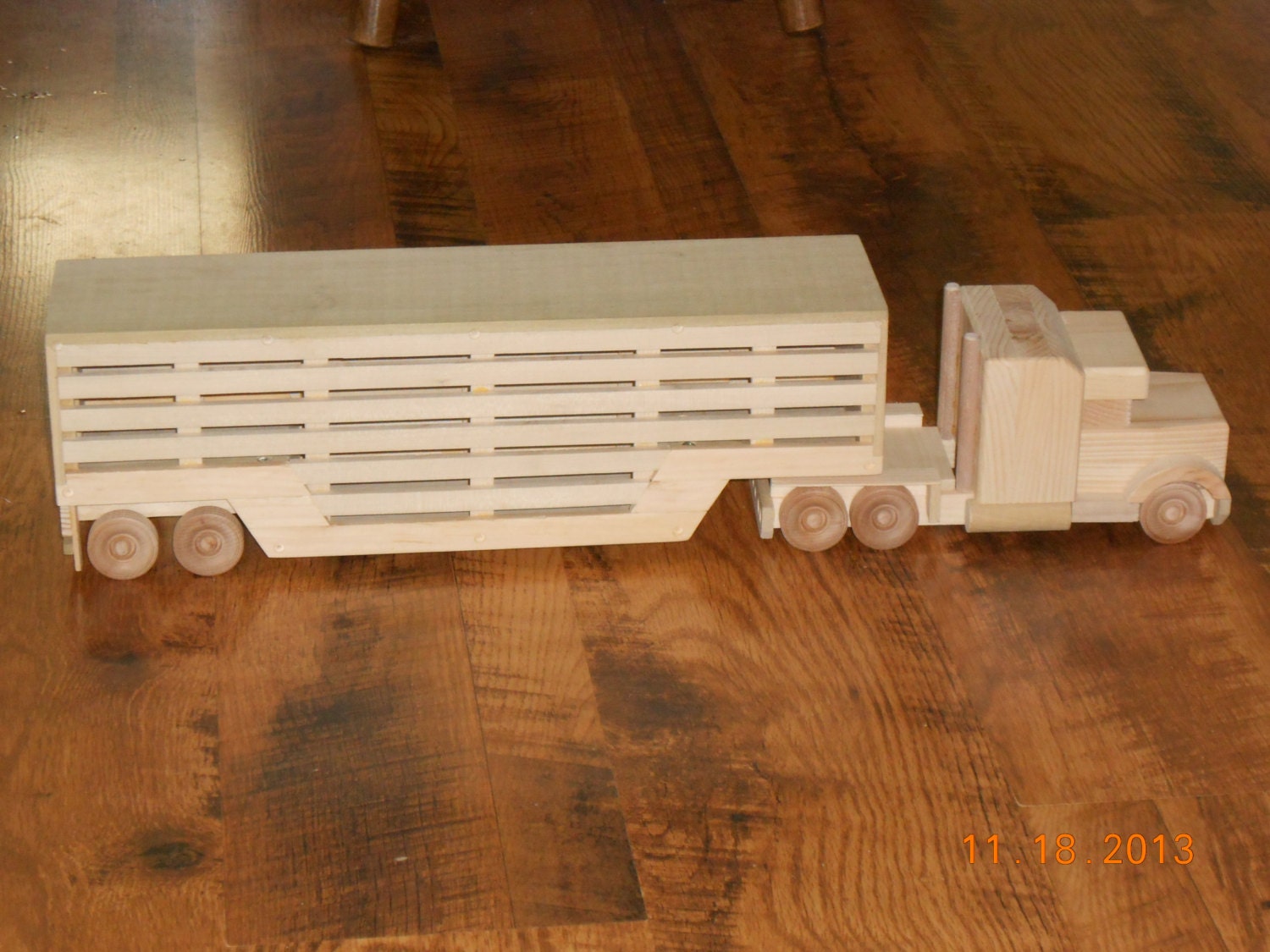 Handcrafted Wood Toy Cattle Hauler Truck