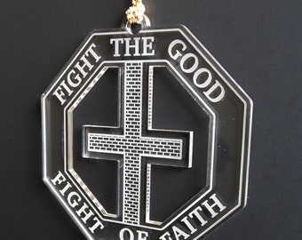 Fight the Good fight Of Faith Car Rear view Mirror Ornament, Christian Faith Car Charm