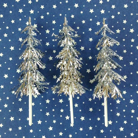 Silver pine tree cake toppers