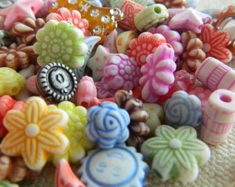 Colorful Acrylic Bead Mix - Bright Colored Acrylic Beads - Mixed Shapes & Sizes Beads - 1 oz. Bead Mix