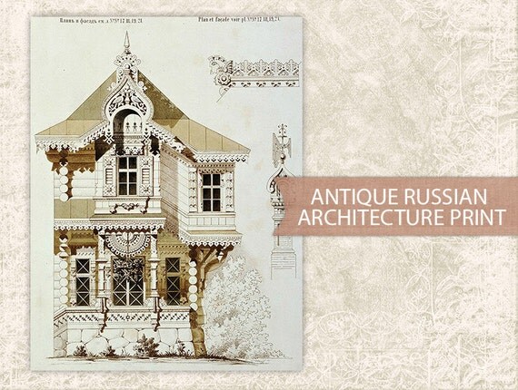 Printable Illustration Antique Russian Victorian Era Architecture - Digital Print Art - Antique Building - Old Architecture INSTANT DOWNLOAD