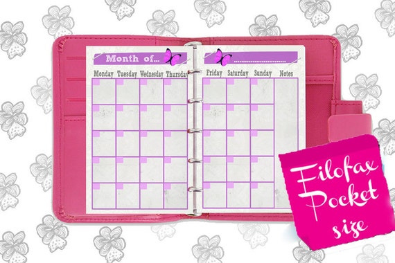 Filofax Pocket printable month on 2 page purple2 planner