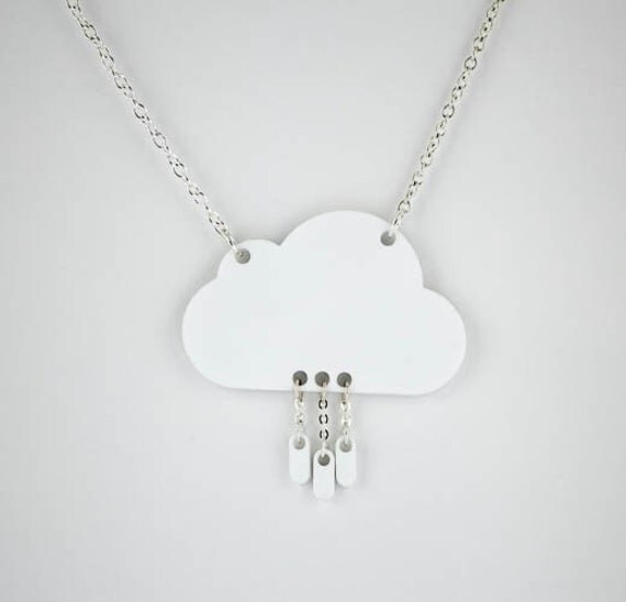 Items similar to White perspex laser cut cloud long necklace on Etsy