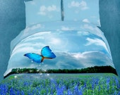 Blue bedcover 4pcs bed linen sets 3d bedding set cotton Luxury Flat bedsheet Duvet/Quilt covers King queen size