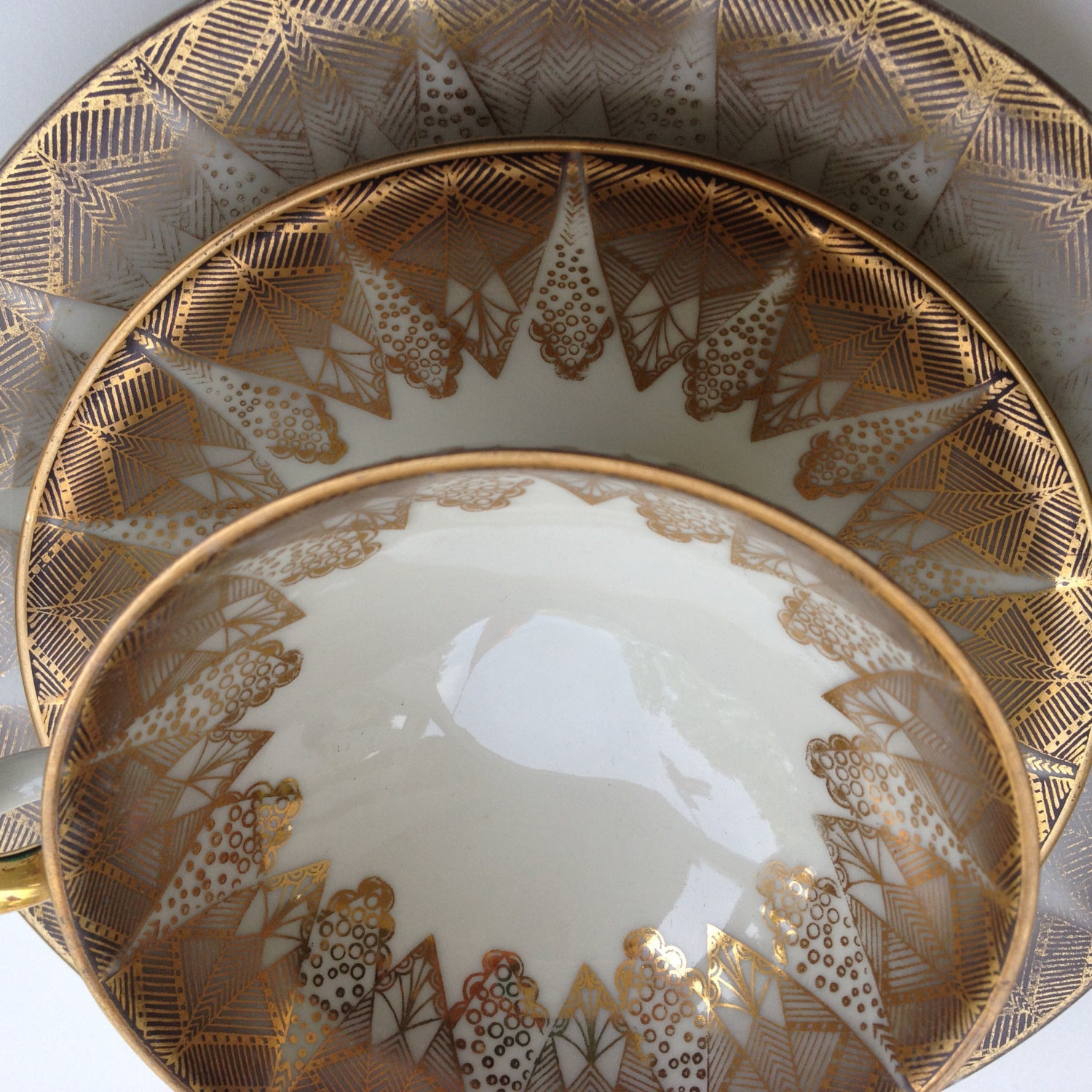 Vintage Bavaria Elfenbein Porzellan Porcelain Three Piece Cup