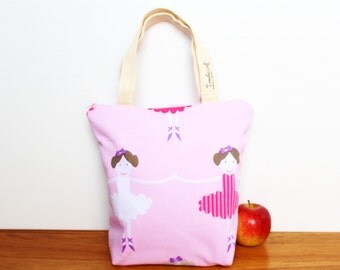 Insulated Lunch Bag / lunch Tote, Australian made, zipped, Waterproof lining – Medium or Large, Ballerina pink