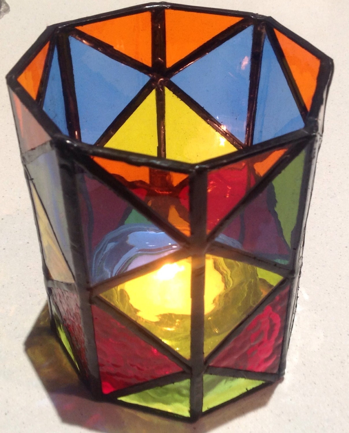 Harlequin Stained Glass Candle Lantern