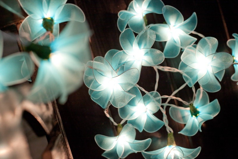20 Battery Powered LED Handmade Blue Flower String Lights
