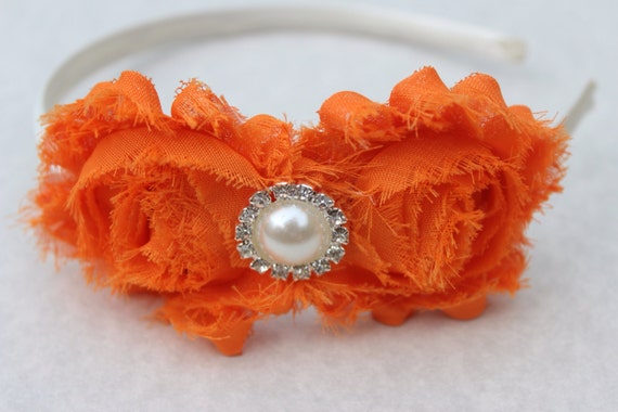 Orange headband Orange and ivory flower girl headband