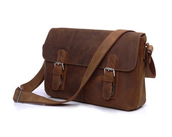 Genuine First Layer Leather Handmade Vintage Messenger Bag, Leather ...