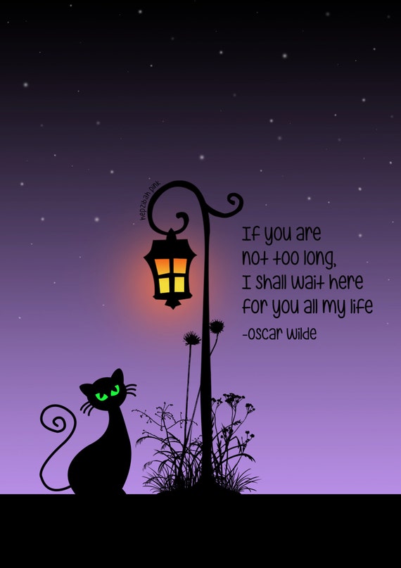 A4 'Lamp Post Cat' with Oscar Wilde quote digital by HepzibahPink