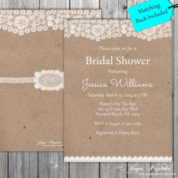 Lace Rustic Bridal Shower Invitation Adult party invitation
