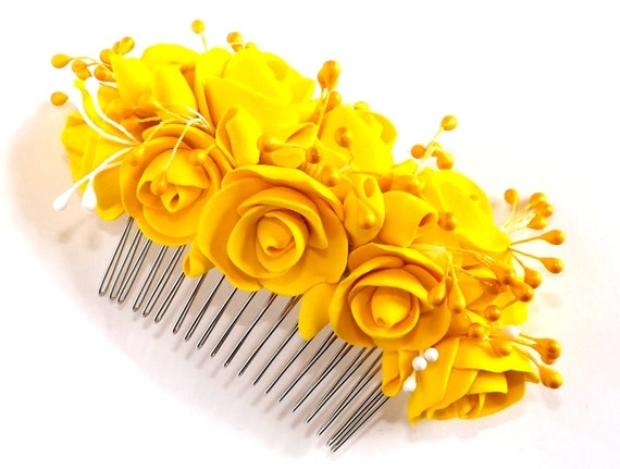 Items similar to SALE -50% Yellow hair comb, bridal hairpiece ...