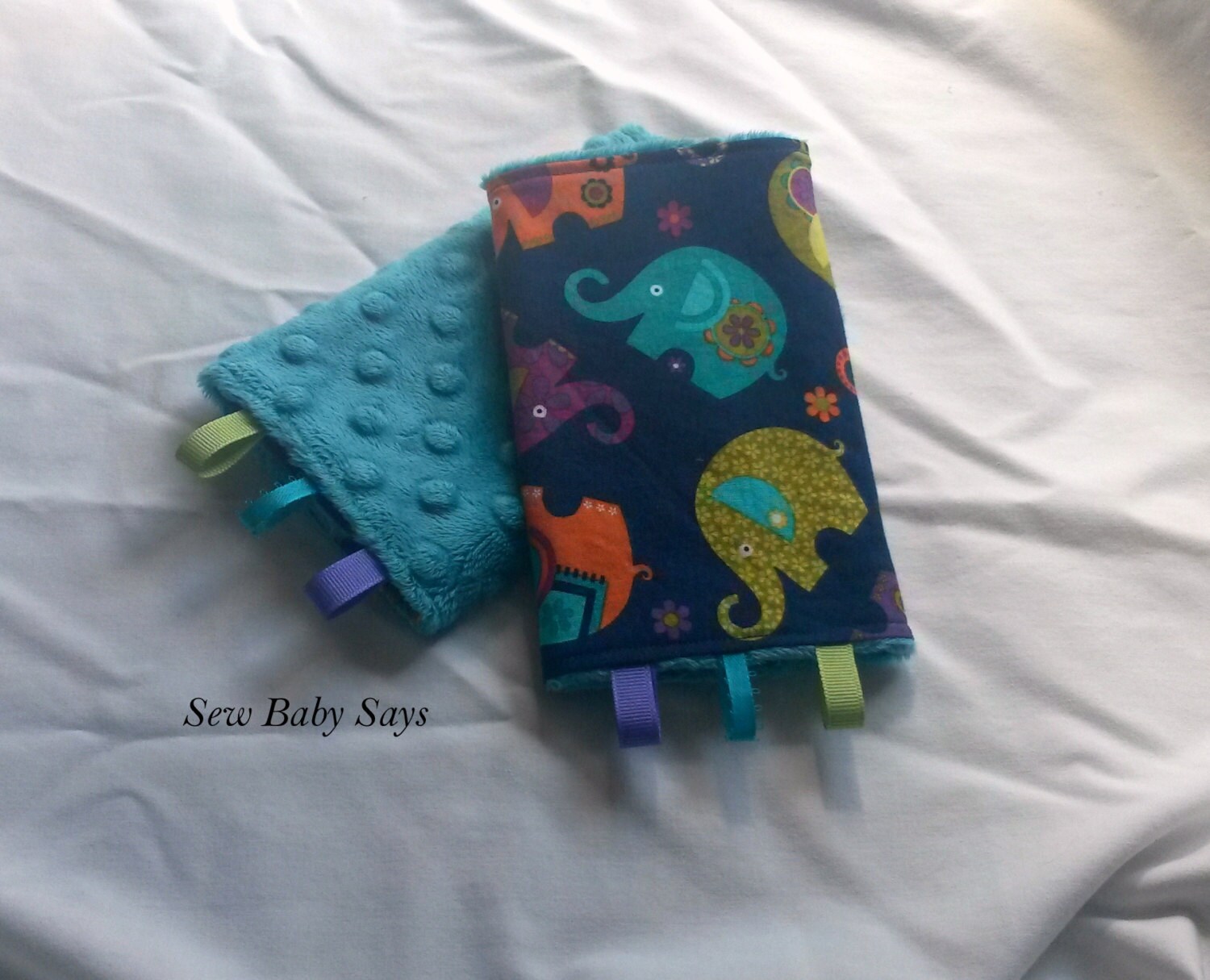 Baby Carrier Teething Pads-Reversible Strap Cover- Elephant Romp/TealMinky Drool Pads