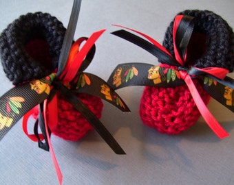 Chicago BLACKHAWKS Hockey Fans!! Handmade Baby Booties