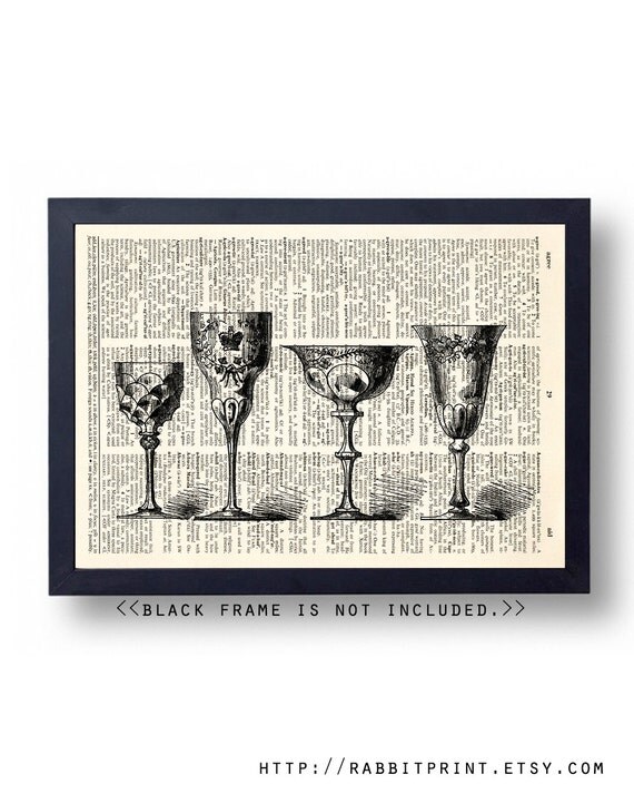 Items similar to Antique Wine Glass Art Print, Dining Room Wall Art