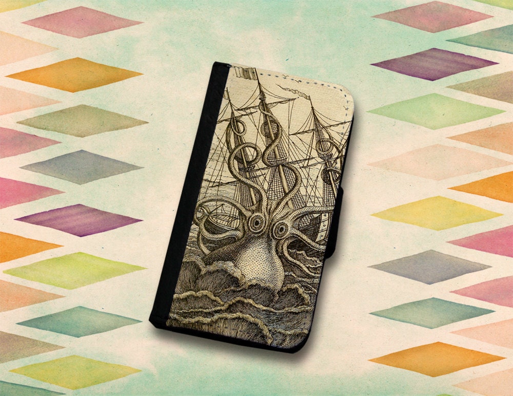 Release the Kraken Vintage Design Wallet Case Choose Samsung