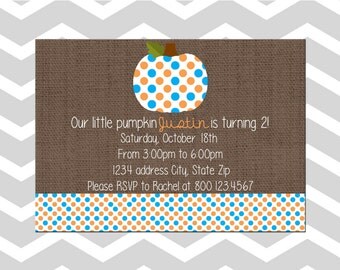 Pumpkin Birthday Invitation/Card Fall Birthday Invitation/Card Baby Boy Birthday Pumpkin Invitation/Card