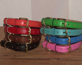 Leather Dog Collar - Pink, Green, Black, Brown, Blue, Red, Orange ...