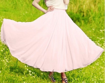 Chiffon skirt / loose skirt/ pure color skirt / long skirt for women S-L