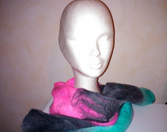 wool scarf felted so your blue Cobweb / Rose