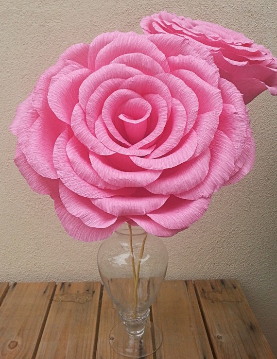 Large Dark Pink Color Crepe Paper Flower Rose by TheCustomCouple