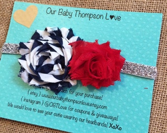 Memorial Headband, Fourth of July Headband, 4th of July headband, patriotic flower headband, red white and blue, glitter headband