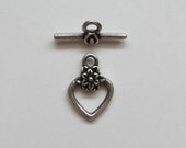 5 Sets - Pewter Heart Toggle Clasp - 18x12mm - Antique Silver