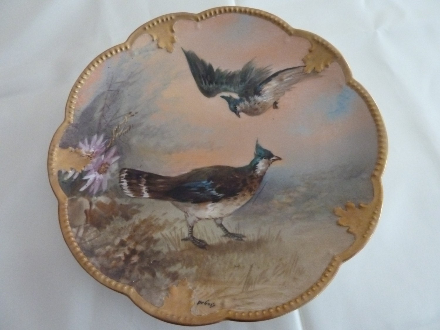 Limoges Antique Procelan Hand Painted Game Bird Plate. Artist