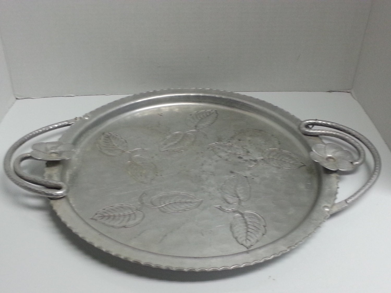 Vintage Wrought Farberware Hammered Aluminum Serving Tray with