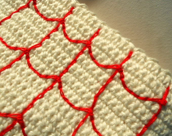 Nautical Decor - White Linen Crochet Basket - Ship Rope Ladder Embroidery - Nautical Nursery - Nautical Storage - Nautical Ban - Ocean Decor