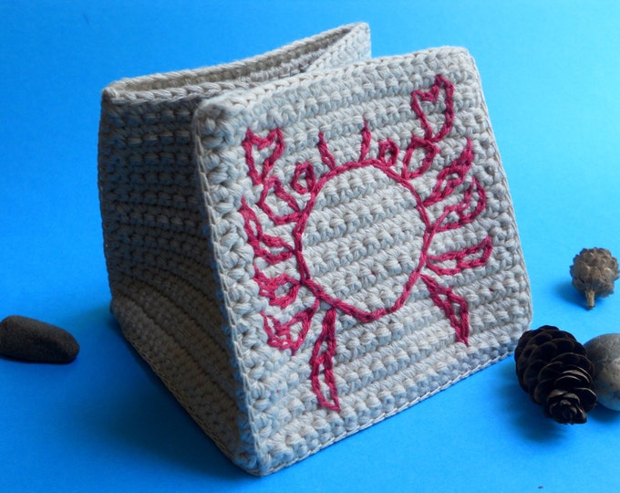 Nautical Storage - Crab Embroidery on Sandy Cotton Basket - Nautical Nursery - Nautical Decor - Ocean Decor - Nautical Kitchen - Cachepot