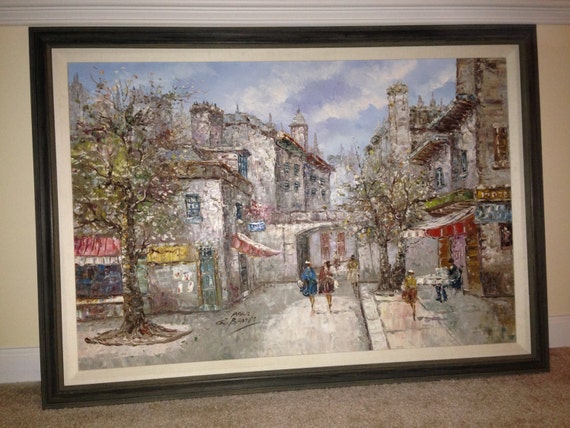 Items similar to Original Oil on Canvas Painting of Paris by L. Basset ...