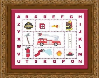 FIREFIGHTER ALPHABET/ pompier -Counted cross stitch pattern /grille point de croix ,Cross Stitch PDF, Instant download , free shipping