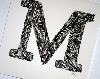 MADE TO ORDER Black and White letter Original by LinesFormSpaces