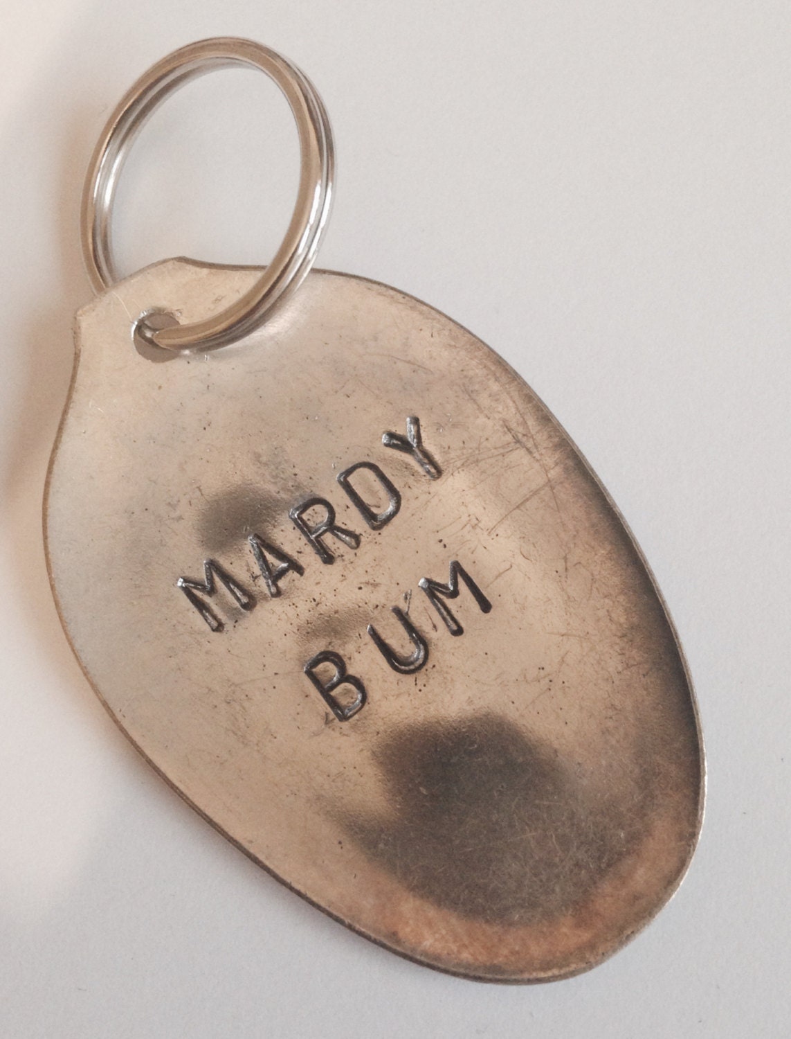 stamped spoon keyring mardy bum northern slang customised