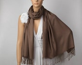 Mocha Brown Shawl, Wedding Shawl, Mocha Brown Pashmina, Bridesmaid Shawl, Bridal Wrap, Bridesmaid Gift, Solid Color Scarf, Brooch Pin Mocha Brown Shawl, Wedding Shawl, Mocha Brown Pashmina, Bridesmaid Shawl, Bridal Wrap, Bridesmaid Gift, Solid Color Scarf, Brooch Pin
