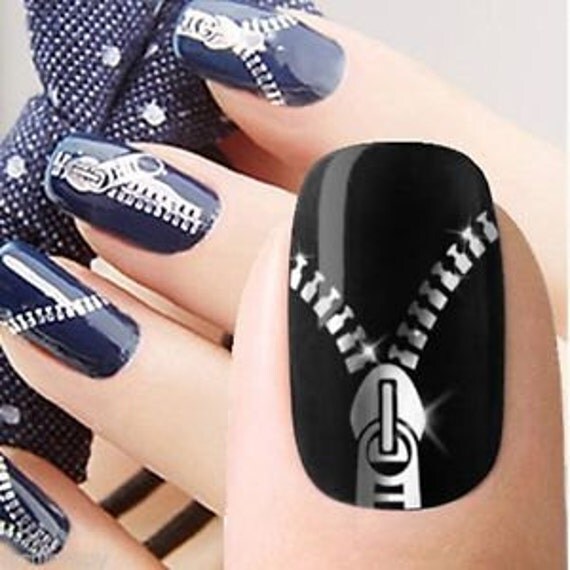 Nail Art Silver Zipper Nail water decals transfers by SWNails