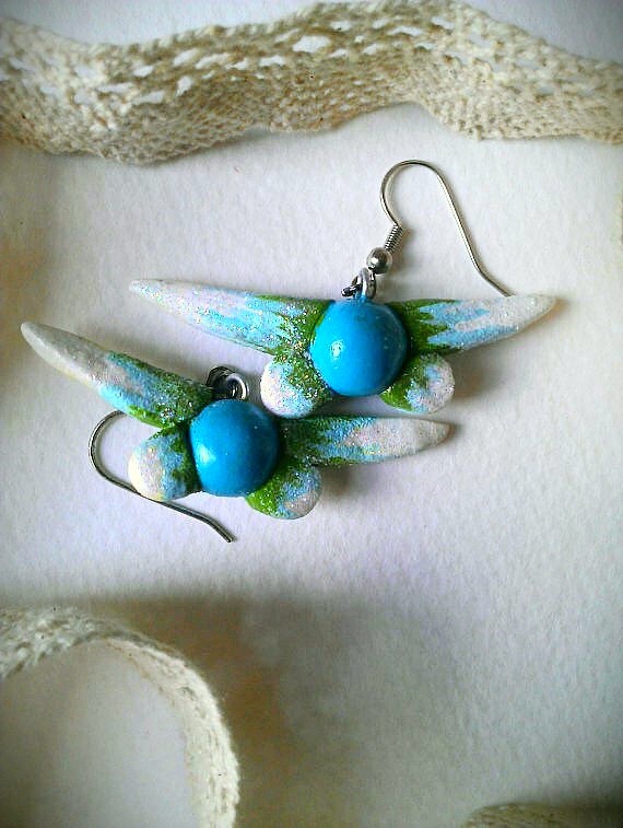 Blue and Green Glitter Navi Earrings by ShadowsLoveLight on Etsy