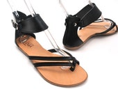 Items similar to Women's Greek black leather sandals. Ancient Greek ...