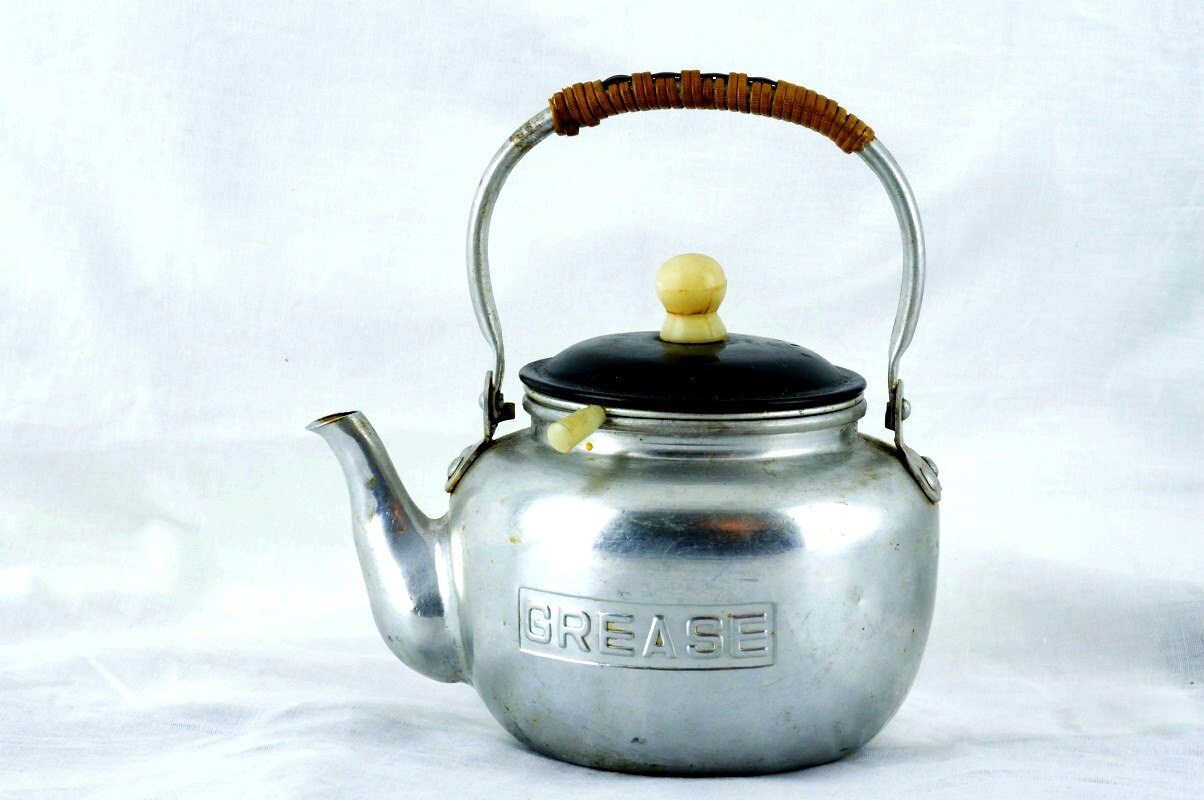 Vintage Aluminum Grease Kettle Teapot w/ Strainer Pot Canister